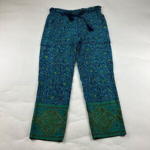 Sundance Turquoise Print Lightweight Cotton Slim Leg Cargo Lounge Pant S